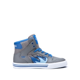 Supra Kids VAIDER High Top Shoes Grey/Blue Flame/white | US-42435